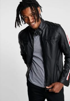 Gran venta ❤️ Brave Soul JONESTAPE - Chaqueta De Cuero Sintético - Black, Hombre ⌛