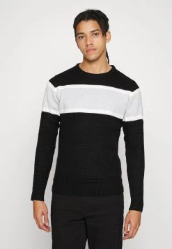 Mejor precio 🌟 Brave Soul SPENCE - Jersey De Punto - Jet Black/optic White/light Grey/white, Hombre 🤩