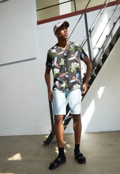 Presupuesto 🧨 Brave Soul MACAW - Camisa - Jet Black/multi Colour, Hombre ⌛