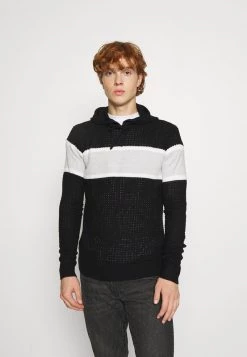 Mejor precio ⭐ Brave Soul SCHOLES - Jersey De Punto - Jet Black/optic White/light Grey/white Twist, Hombre 😍