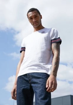 Presupuesto 🛒 Brave Soul DRUMMOND - Camiseta Estampada - Optic White/rich Navy/burgundy, Hombre ✨