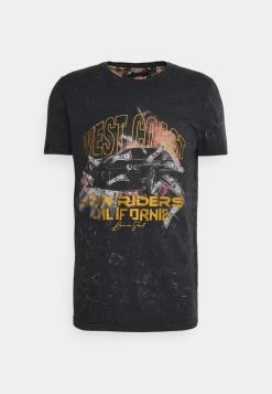 Mejor precio 💯 Brave Soul FREY - Camiseta Estampada - Jet Black/multicolour, Hombre 🥰