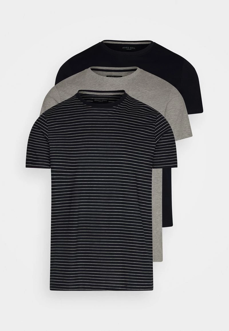 mejor venta 🔔 Brave Soul FOULKES - Camiseta Estampada - Rich Navy/ Light Grey Marl, Hombre 👍 - Imagen 2