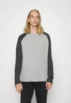 Presupuesto 😍 Brave Soul Camiseta De Manga Larga - Light Grey Marl/ Dark Charcoal Marl, Hombre 💯