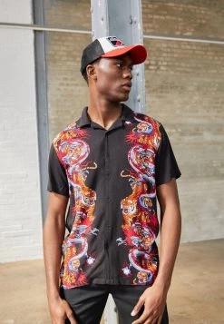 Mejor trato ⭐ Brave Soul OKYO - Camisa - Jet Black/multi- Colour Print, Hombre 🌟