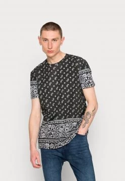 Nuevo 😍 Brave Soul BASLEC - Camiseta Estampada - Jet Black/optic White, Hombre ✨